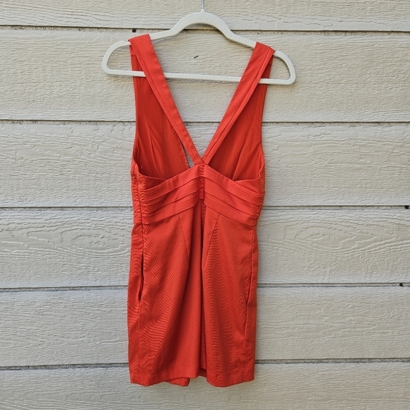 Free People orange deep v mini dress with pockets size 8 - Picture 2 of 9